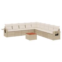 10-delige Loungeset met kussens poly rattan beige - thumbnail