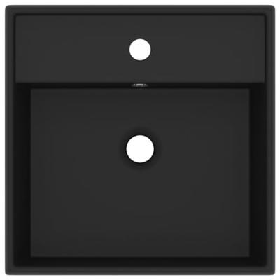 Wastafel met overloop vierkant 41x41 cm keramiek matzwart