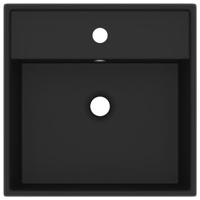 Wastafel met overloop vierkant 41x41 cm keramiek matzwart - thumbnail