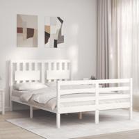 Bedframe met hoofdbord massief hout wit 120x200 cm - thumbnail