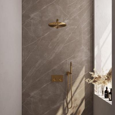 Gold Edition thermostatische inbouw regendouche met drukknoppen - SET 50, inclusief 30 cm douchekop en handdouche, goud geborsteld PVD Gold Edition thermostatische inbouw regendouche met drukknoppen - SET 50, inclusief 30 cm douchekop en handdouche, goud geborsteld PVD