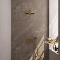 Gold Edition thermostatische inbouw regendouche met drukknoppen - SET 50, inclusief 30 cm douchekop en handdouche, goud geborsteld PVD - thumbnail