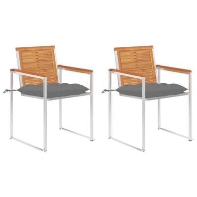 Tuinstoelen 2 st met kussens massief acaciahout en staal