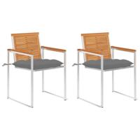 Tuinstoelen 2 st met kussens massief acaciahout en staal - thumbnail