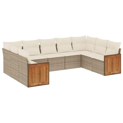 9-delige Loungeset met kussens poly rattan beige