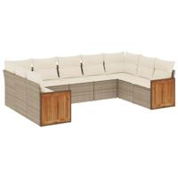 9-delige Loungeset met kussens poly rattan beige - thumbnail