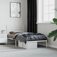 Bedframe met hoofdbord metaal wit 90x200 cm - thumbnail