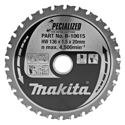 Makita Accessoires Cirkelzaagblad met. 136x20x1,5 30T 0g voor zacht staal - B-10615 Makita Accessoires Cirkelzaagblad met. 136x20x1,5 30T 0g voor zacht staal - B-10615