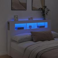 Hoofdeinde met LED 160x18,5x103,5 cm bewerkt hout wit - thumbnail