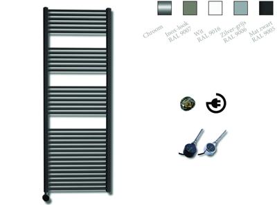 Elektrische Design Radiator Sanicare Plug & Play 172x60 cm Mat Zwart 1127 Watt Met Chroom Thermostaat Links