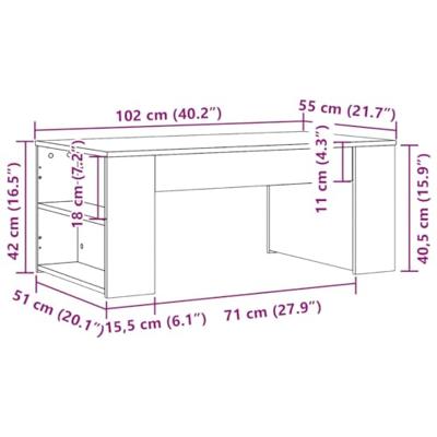 Salontafel 102x55x42 cm bewerkt hout betongrijs