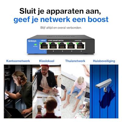Linksys 5-poorts Gigabit - desktopswitch (LGS105) Linksys 5-poorts Gigabit - desktopswitch (LGS105)