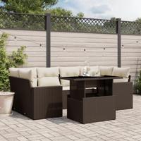 7-delige Loungeset met kussens poly rattan bruin - thumbnail