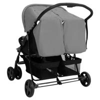 VidaXL Tweelingkinderwagen staal lichtgrijs - thumbnail