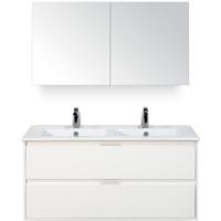 Porto Badmeubelset 120 cm - 2 Laden Wit Hoogglans - Keramische Wastafel Wit Slim met Spiegelkast - thumbnail