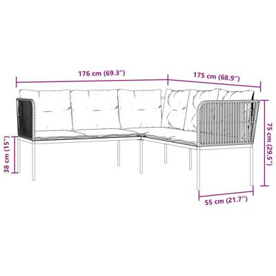 Loungeset met kussens staal en textileen zwart - thumbnail