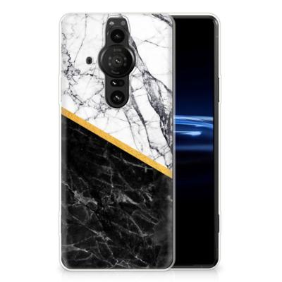 Sony Xperia Pro-I | TPU | Siliconen hoesje | Marmer Wit Zwart - Origineel Cadeau Man