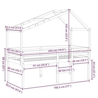 Hoogslaper met dak massief grenenhout wit 90x190 cm