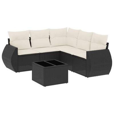 5-delige Loungeset met kussens poly rattan zwart