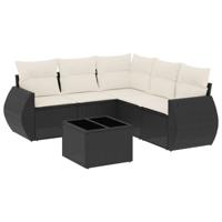 5-delige Loungeset met kussens poly rattan zwart - thumbnail