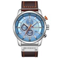 CURRIEs M8291 Chronograaf horloges casual lederen horloge voor mannen (wit geval blauw gezicht) - thumbnail