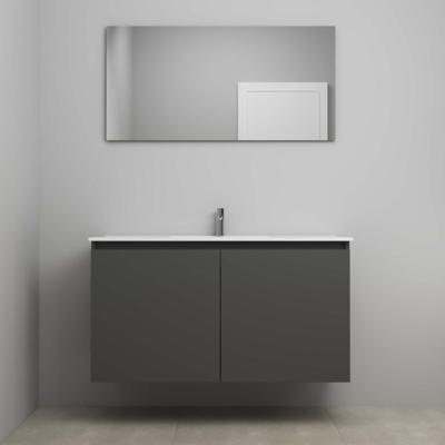 On-Line Badkamermeubelset - 120 cm - Bouwpakket - Greeploos 2 Deuren - Porseleinen Wastafel - 1 Kraangat - Spiegel - Mat Antraciet