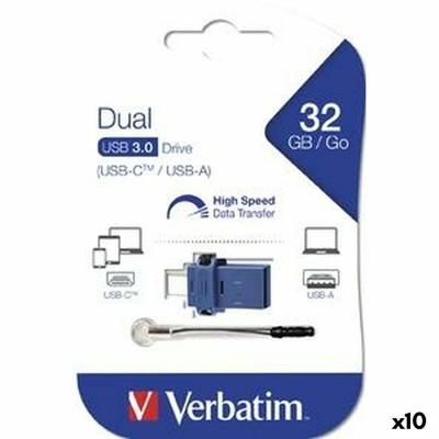 USB stick Verbatim GO SPEED DUAL Blauw 32 GB (10 Stuks)