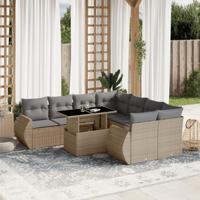 9-delige Loungeset met kussens poly rattan beige - thumbnail