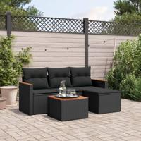5-delige Loungeset met kussens poly rattan zwart - thumbnail