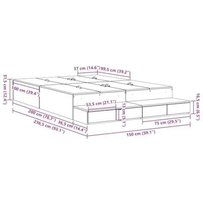 Opbergbedframe Beton Grijs 236.5 x 150 x 31.5 cm Bewerkt hout