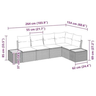 Tuinbankenset met kussen 5 pcs Grijs Poly riet