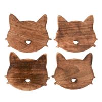 Boltze Home onderzetter kat hout 4-delig - thumbnail