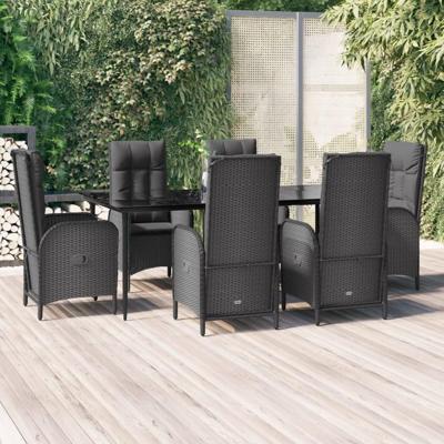 7-delige Tuinset met kussens poly rattan zwart 7-delige Tuinset met kussens poly rattan zwart