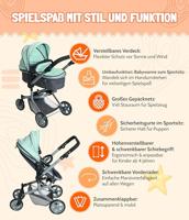 Combi-poppenwagen Mika - Melange Antraciet Mint - thumbnail