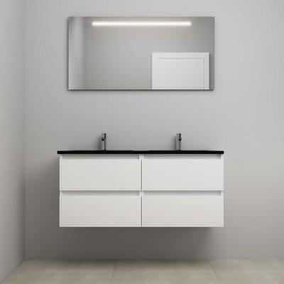 On-Line Badkamermeubelset - 120 cm - Voorgemonteerd - Ladestructuur - Acryl Wastafel - 2 Kraangaten - Spiegel met LED-Verlichting - Hoogglans Wit