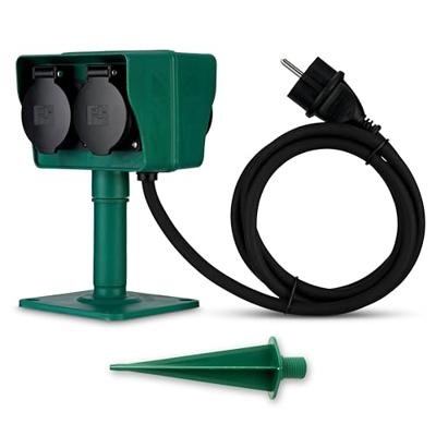 REV 0595009555 Buitenstopcontact 4-voudig Zwart, Groen Met grondspies - thumbnail