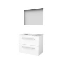 Basic-Line Ultimate 46 Badkamermeubelset - 80 x 46 cm - Met Grepen - 2 Lades - Keramische Wastafel - 1 Kraangat - Spiegel met Indirecte LED Verlichting - Ice White - thumbnail