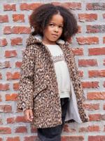 Mantel met capuchon van Laine stof met luipaardprint voor meisjes bruin - thumbnail
