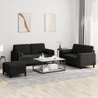 3-delige Loungeset met kussens fluweel zwart - thumbnail