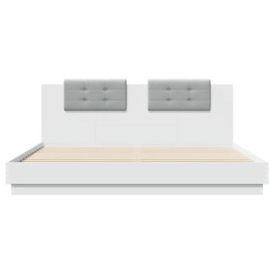 Bedframe met hoofdbord en LED-verlichting wit 160x200 cm
