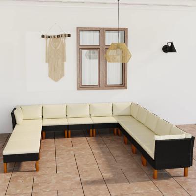 12-delige Loungeset met kussens poly rattan zwart