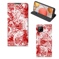 Mobiel BookCase Samsung Galaxy A42 Angel Skull Rood - thumbnail