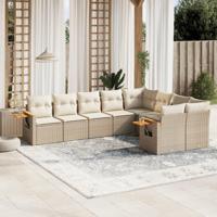 9-delige Loungeset met kussens poly rattan beige - thumbnail