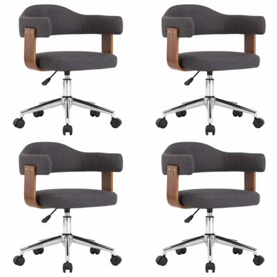 Eetkamerstoelen 4 st draaibaar gebogen hout en stof grijs