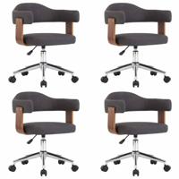 Eetkamerstoelen 4 st draaibaar gebogen hout en stof grijs - thumbnail