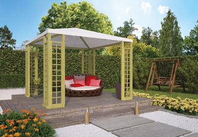 Tuindeco Paviljoen met zeildoek 300x300 cm groen geïmpregneerd grenen- Puntdak- Geïmpregneerd grenenhout- Tuindeco