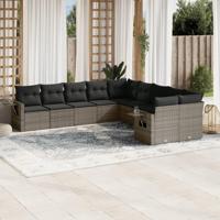 10-delige Loungeset met kussens poly rattan grijs - thumbnail
