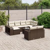 11-delige Loungeset met kussens poly rattan bruin - thumbnail