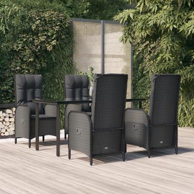 5-delige Tuinset met kussens poly rattan zwart