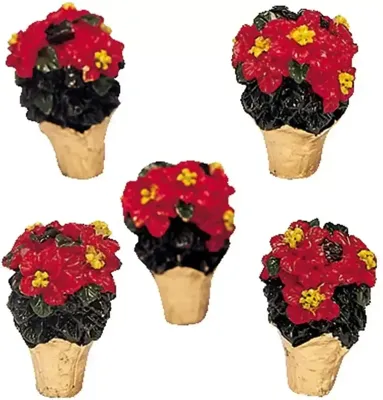 Lemax poinsettias, s/5 kerstdorp accessoire 2003